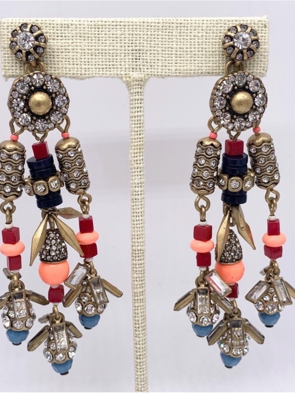 J. Crew Multicolor Beaded Chandelier Earrings with Crystal Accents